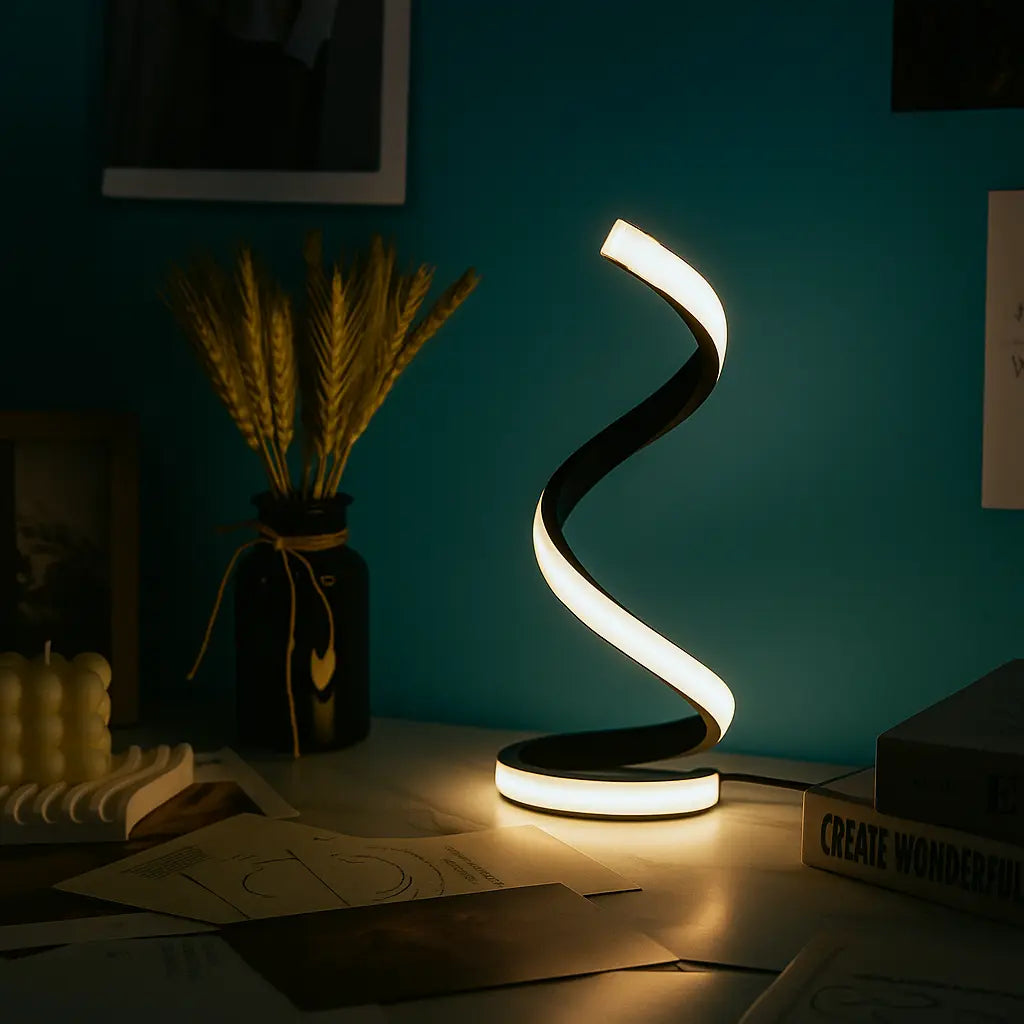 Spiral table lamp with multifunctional LED night light
