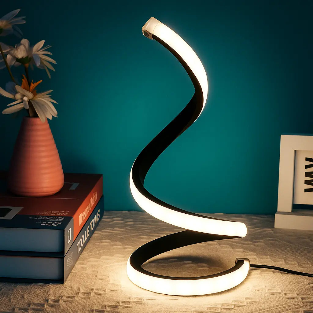 Spiral table lamp with multifunctional LED night light
